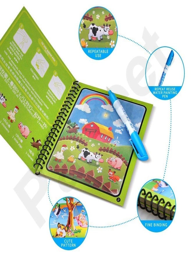 PARTEET Reusable Magic Water Painting Book Magic Doodle Pen Kids Coloring Doodle Drawing Board Games Child Educational Toy Magic Book Water Painting for Kids (1Pc)(Assorted Character) - Image 5
